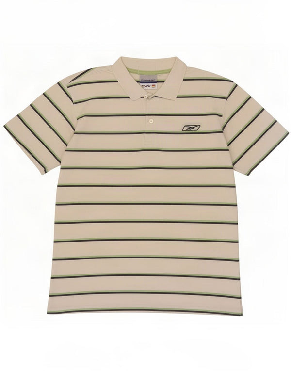 Reebok Dame Polo Shirt UK 12 Medium Hvid Stribet Bomuld