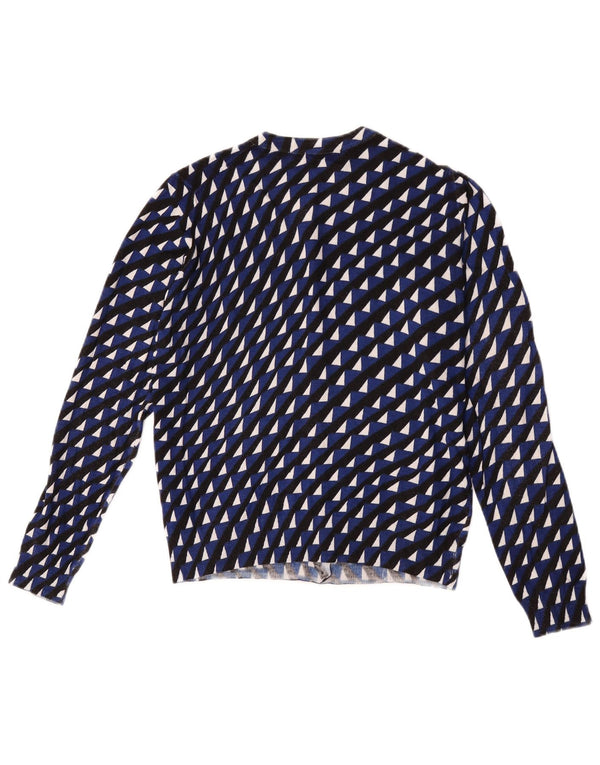 Marks & Spencer Dame Crop Cardigan Sweater UK 14 Medium Blue Geometric