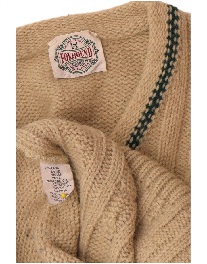 Foxhound Herre grafisk V-hals sweater stor beige stribet uld