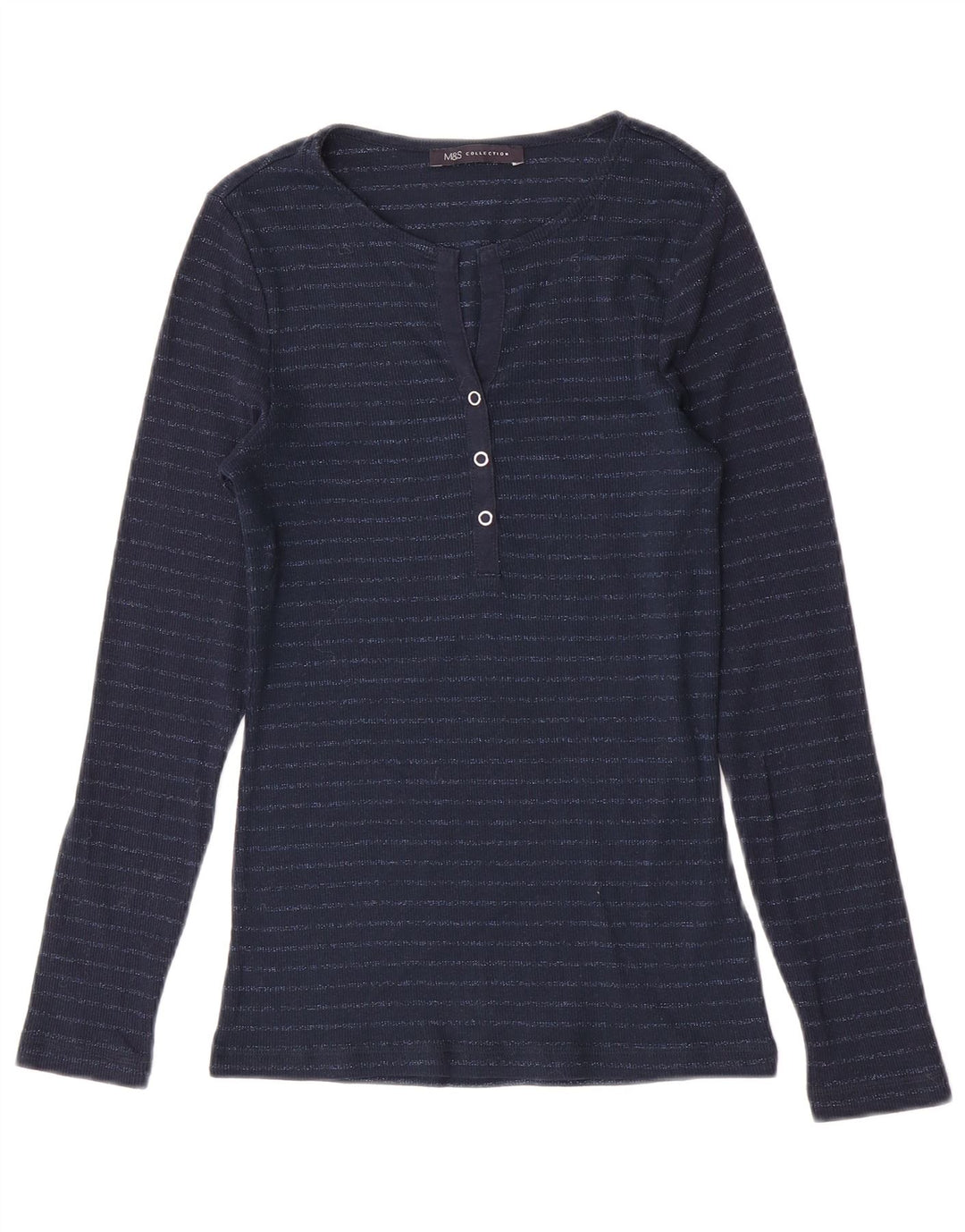 Marks & Spencer Dame Top Langærmet UK 8 Small Navy Blue Striped