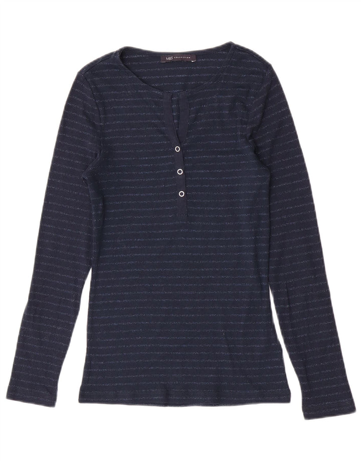 Marks & Spencer Dame Top Langærmet UK 8 Small Navy Blue Striped
