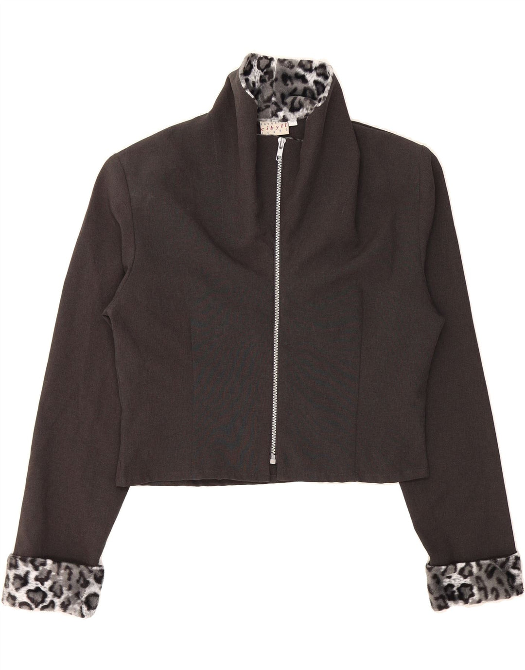 VINTAGE Womens Bolero Jacket EU 40 Medium Grey Animal Print Polyester Vintage Vintage and Second-Hand Vintage from Messina Hembry 