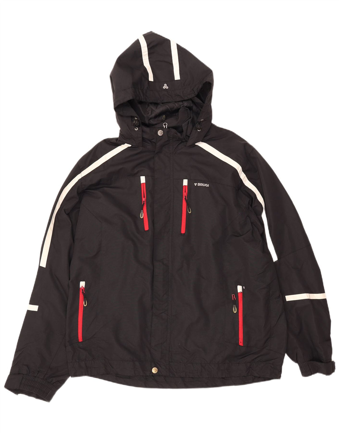 BRUGI Regnjakke med hætte til mænd UK 42 XL Sort Stribet