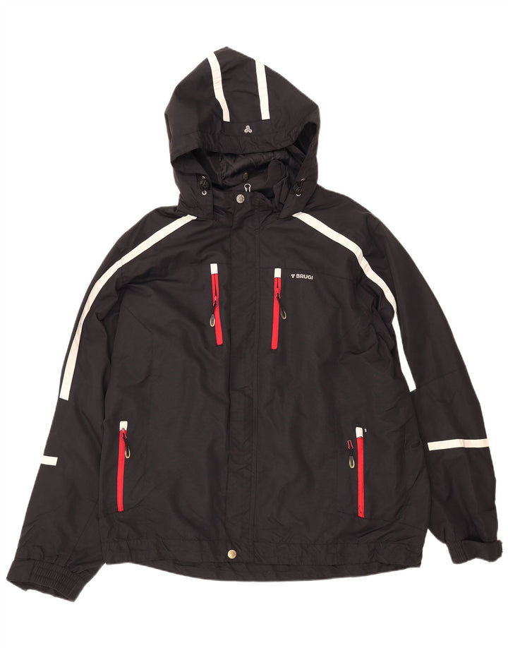 BRUGI Regnjakke med hætte til mænd UK 42 XL Sort Stribet