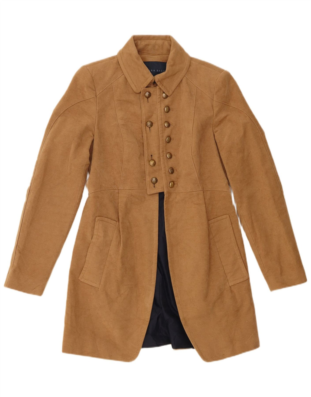 Zara Dame Dobbeltradet Frakke UK 12 Medium Beige Bomuld