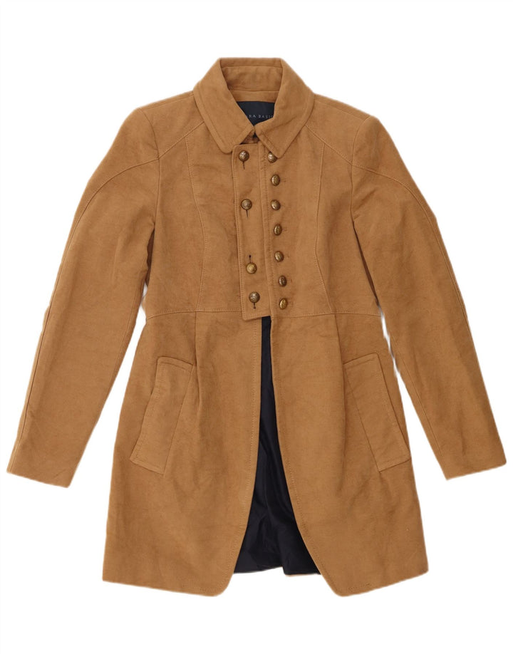 Zara Dame Dobbeltradet Frakke UK 12 Medium Beige Bomuld
