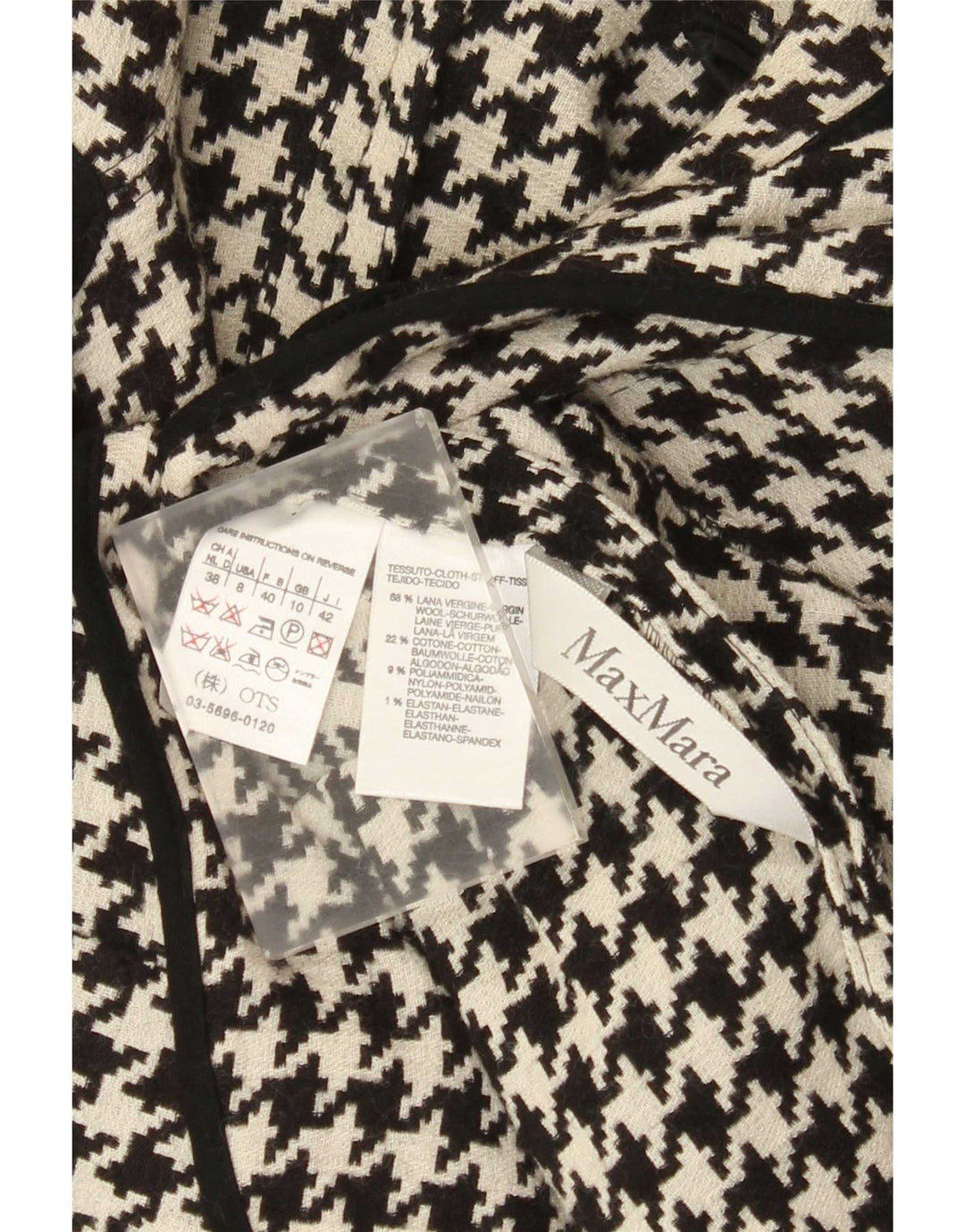 Max Mara Dame Blazer Jacket UK 10 Small Black Houndstooth Uld