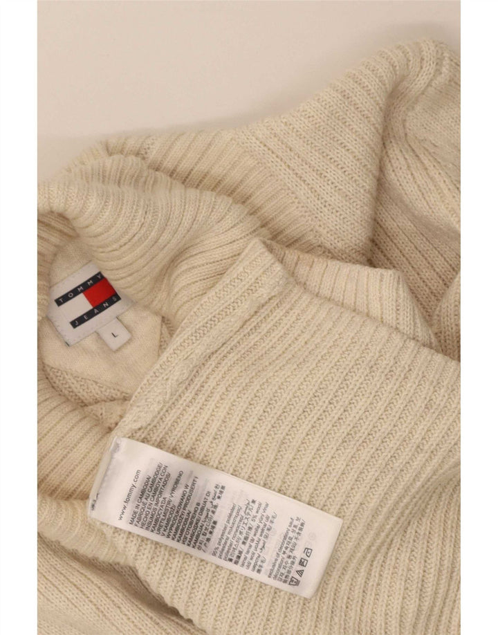 Tommy Hilfiger Dame Grafisk Roll Neck Jumper Sweater UK 14 Large White