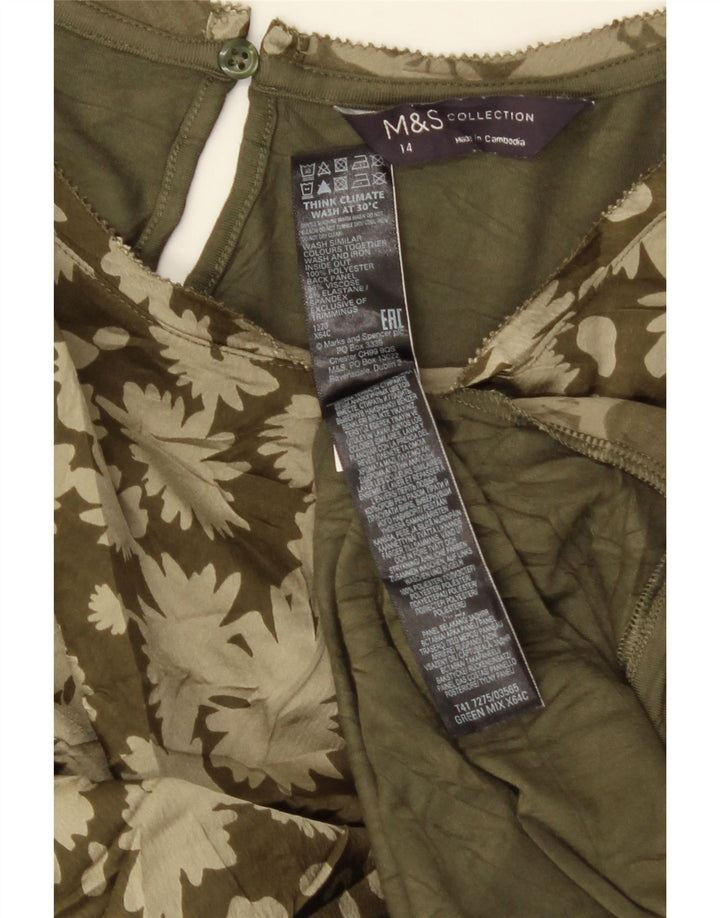 Marks & Spencer T-shirt top til kvinder DK 14 Large Green Floral Polyester