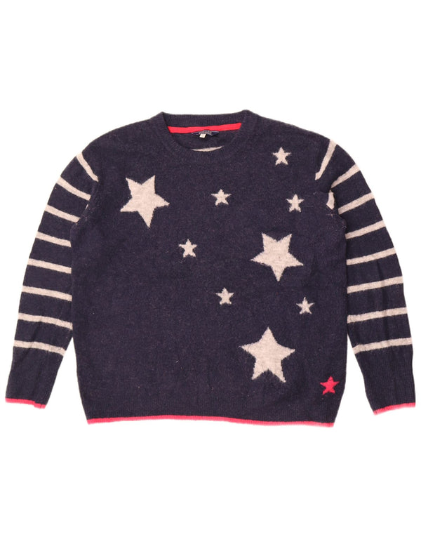 Joules Dame Crew Neck Jumper Sweater UK 14 Large Navy Blue Striped