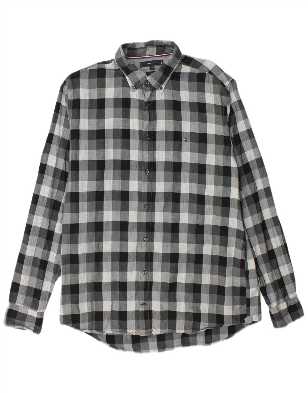 Tommy Hilfiger Herre Slim Fit Flanellskjorte XL Grå ternet bomuld