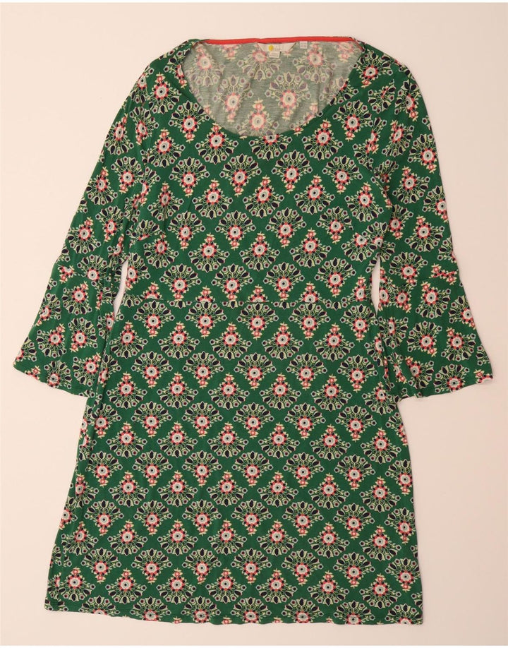 BODEN Dame 3/4-ærmet A-line kjole UK 14 Large Green Floral Viscose