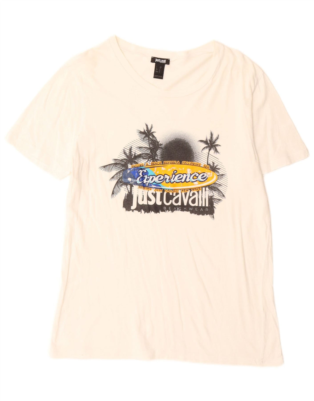 Just Cavalli Herre Grafisk T-Shirt Top Stor Hvid Bomuld