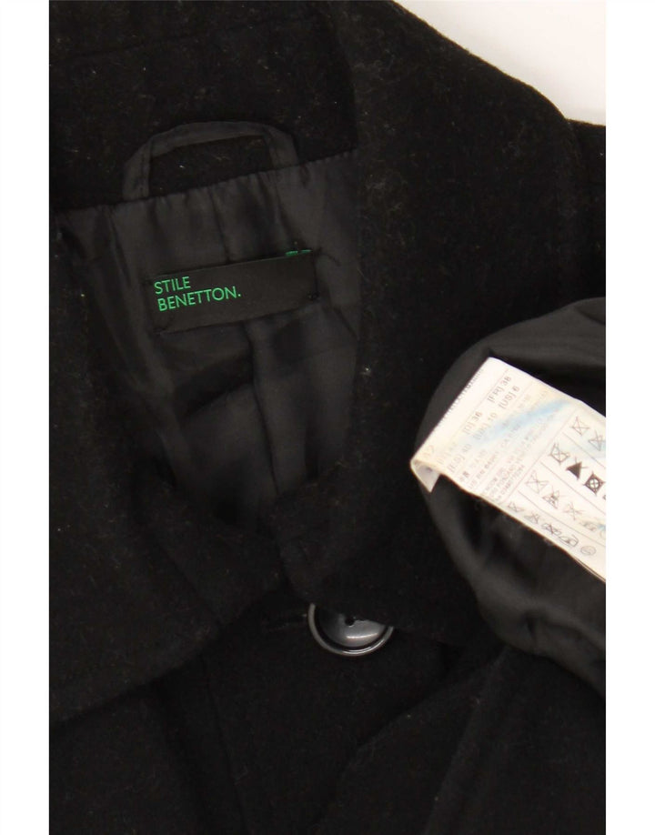 Benetton Dame Overfrakke UK 10 Lille Sort Uld