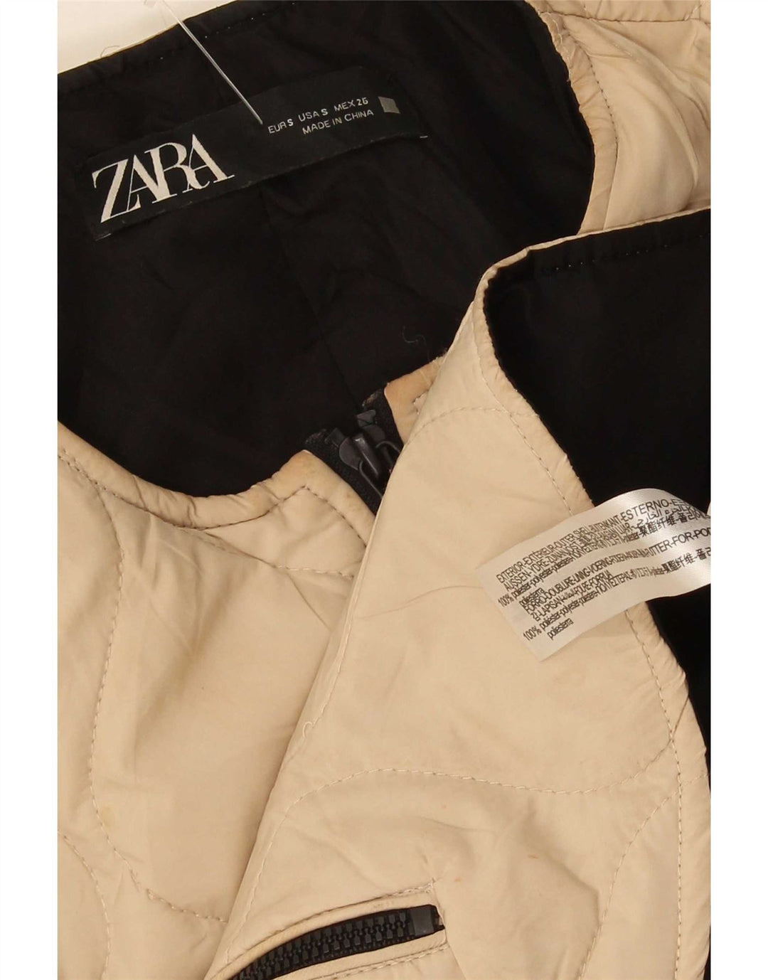 Zara Dame Oversized Quiltet Jakke UK 10 Small Beige Polyester