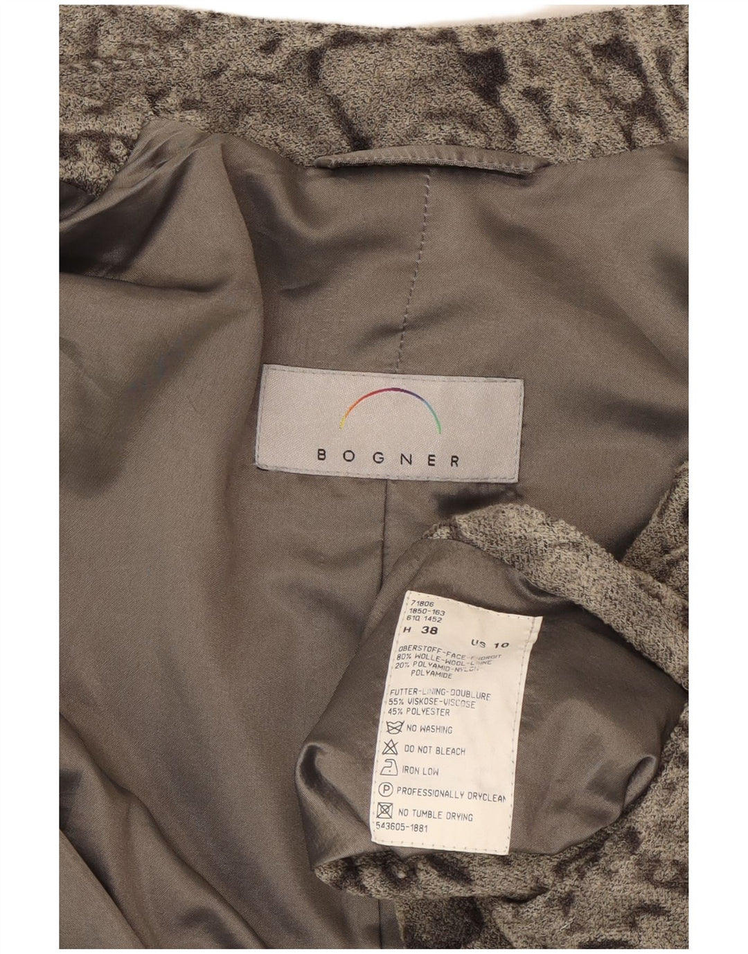 BOGNER Dame 5-knaps blazerjakke US 10 Large Grey Paisley Wool