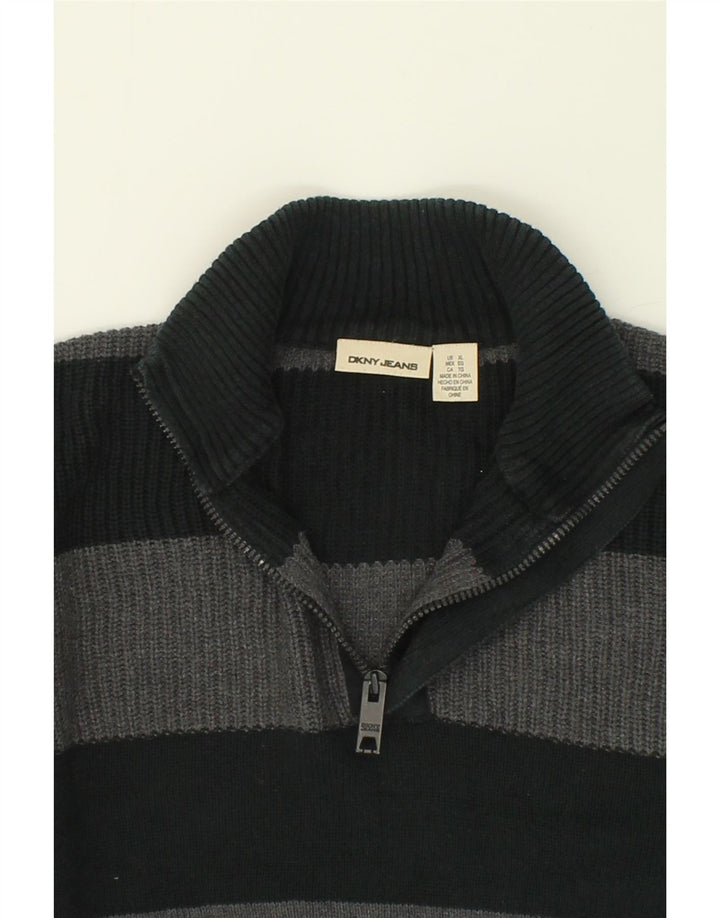 DKNY Mens Zip Neck Jumper Sweater XL Grey Striped Cotton Vintage Dkny and Second-Hand Dkny from Messina Hembry 