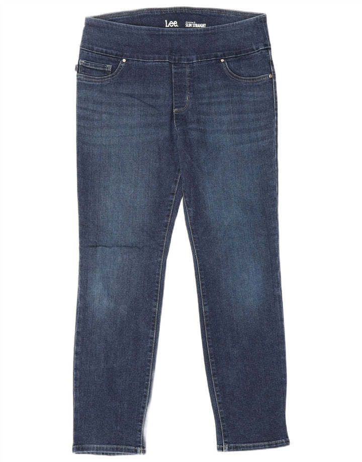 LEE slankende pasform for kvinder, lige højtaljede jeans US 12 Large W30 L27 Blå