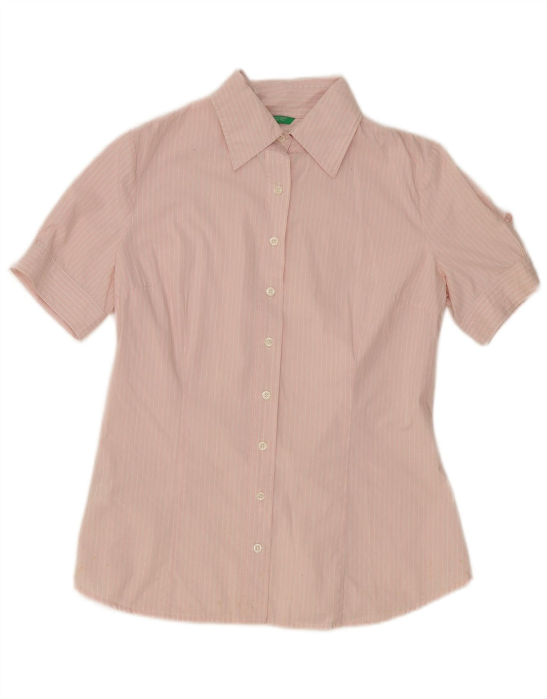BENETTON kortærmet skjorte til kvinder UK 16 Large Pink Pinstripe