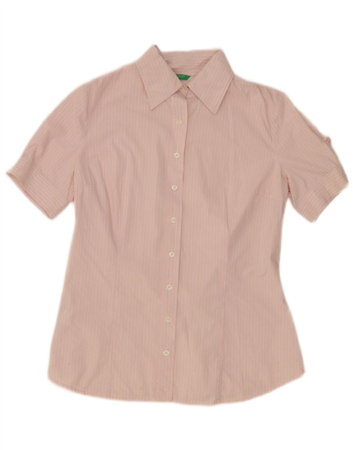 BENETTON kortærmet skjorte til kvinder UK 16 Large Pink Pinstripe