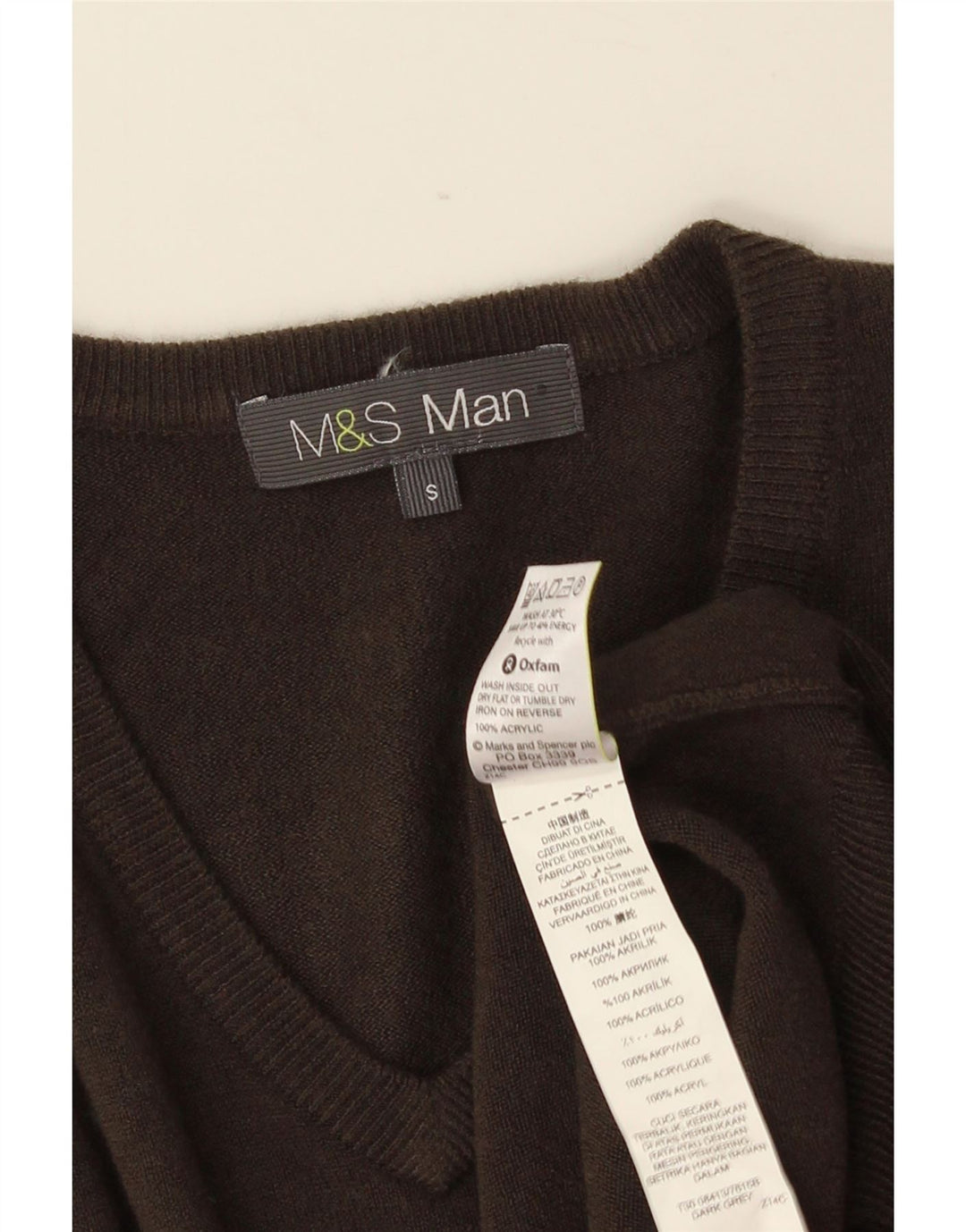 MARKS & SPENCER Herre V-hals sweater lille grå akryl