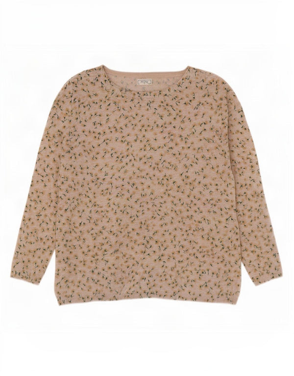 Fat Face Dame Boat Neck Jumper Sweater UK 12 Medium Beige Floral Bomuld