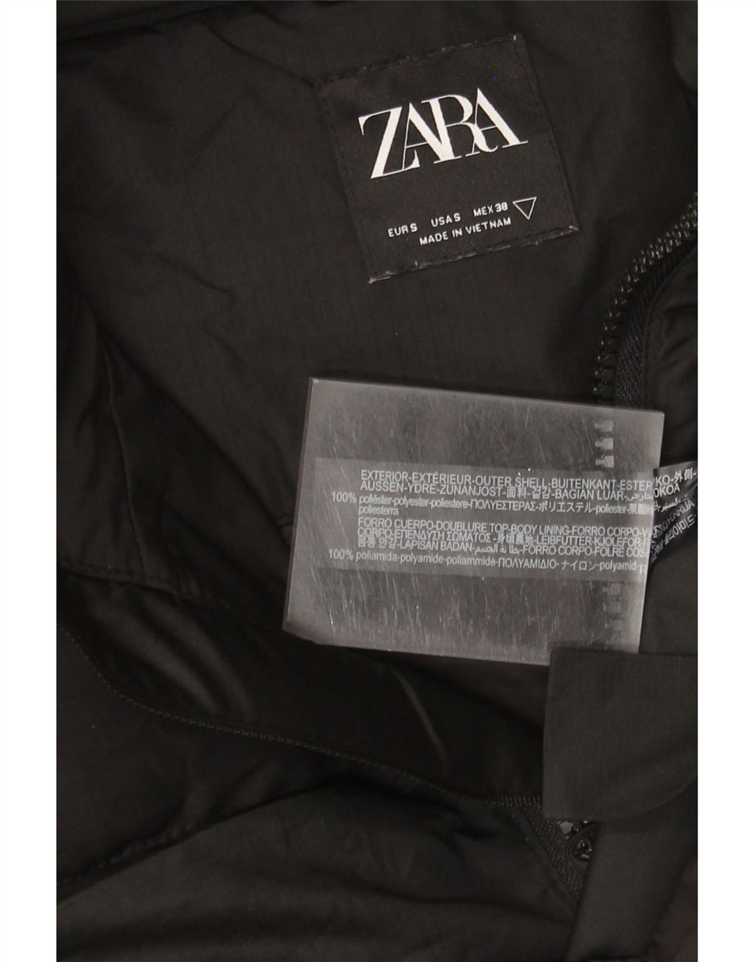 ZARA Herre Hooded Loose Fit Polstret Jakke UK 36 Small Black Polyester