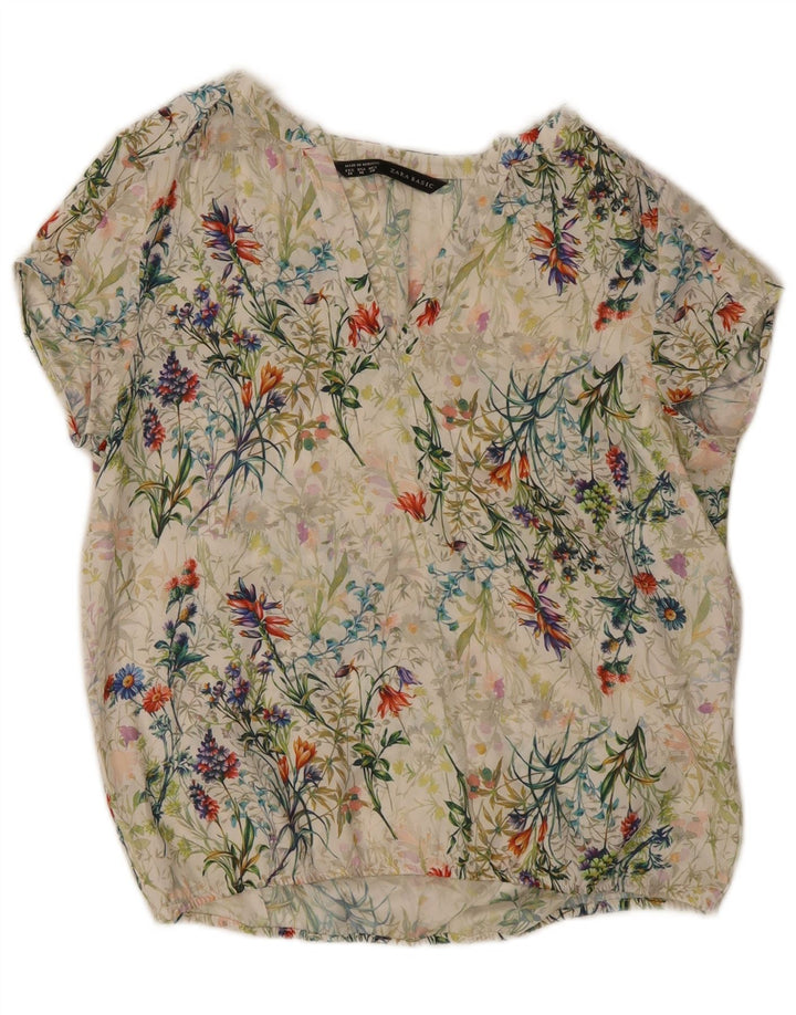 Zara Damebluse Top UK 12 Medium Multicolored Floral Polyester