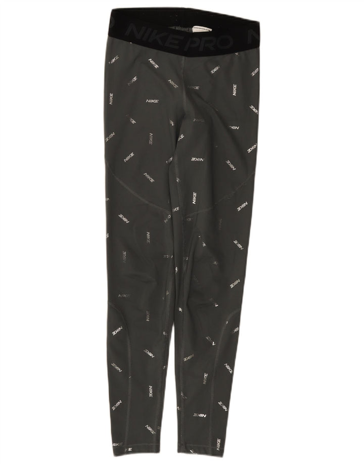 Nike Dame Dri Fit Grafiske Leggings UK 12 Medium Grey Polyester