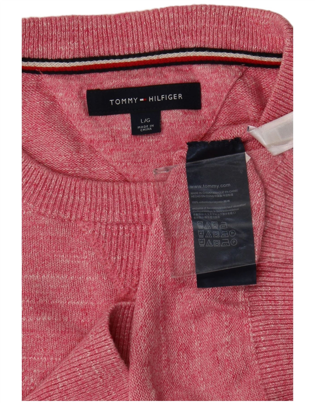 Tommy Hilfiger Herre Crew Neck trøje Sweater Large Pink Flecked Bomuld
