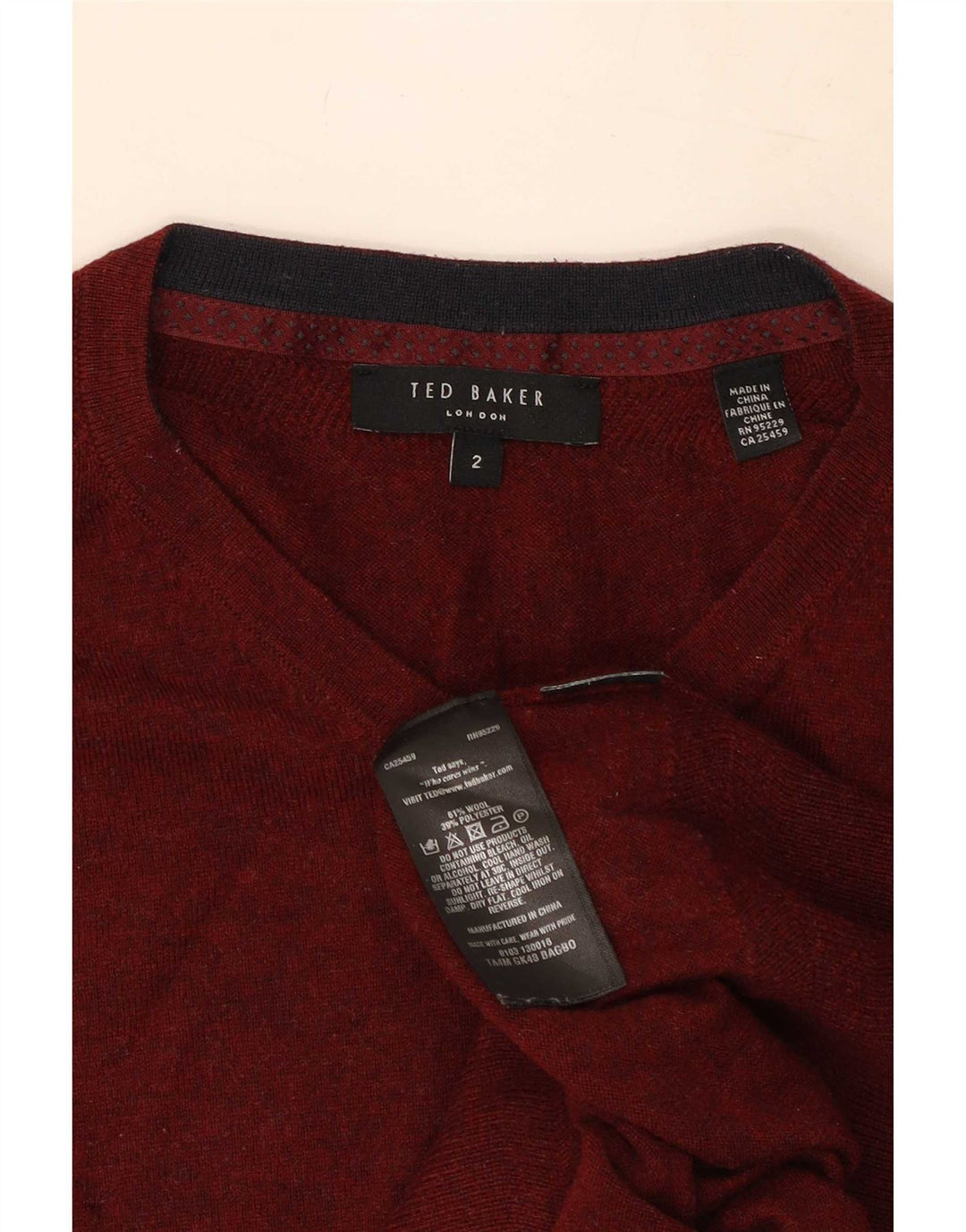 Ted Baker Herre V-hals sweater Størrelse 2 Lille rød uld