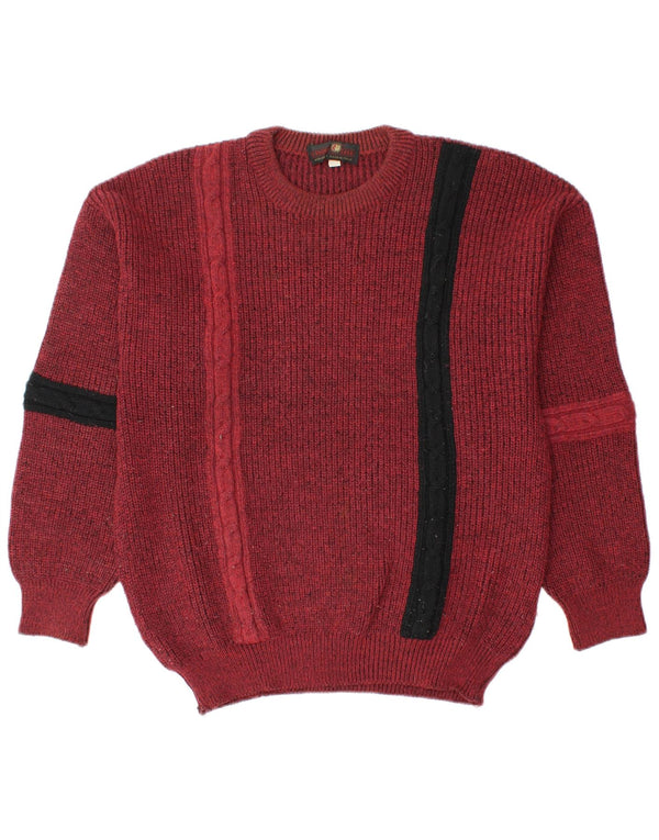 Vintage Mens Boat Neck Jumper Sweater IT 50 Medium Burgundy Colourblock