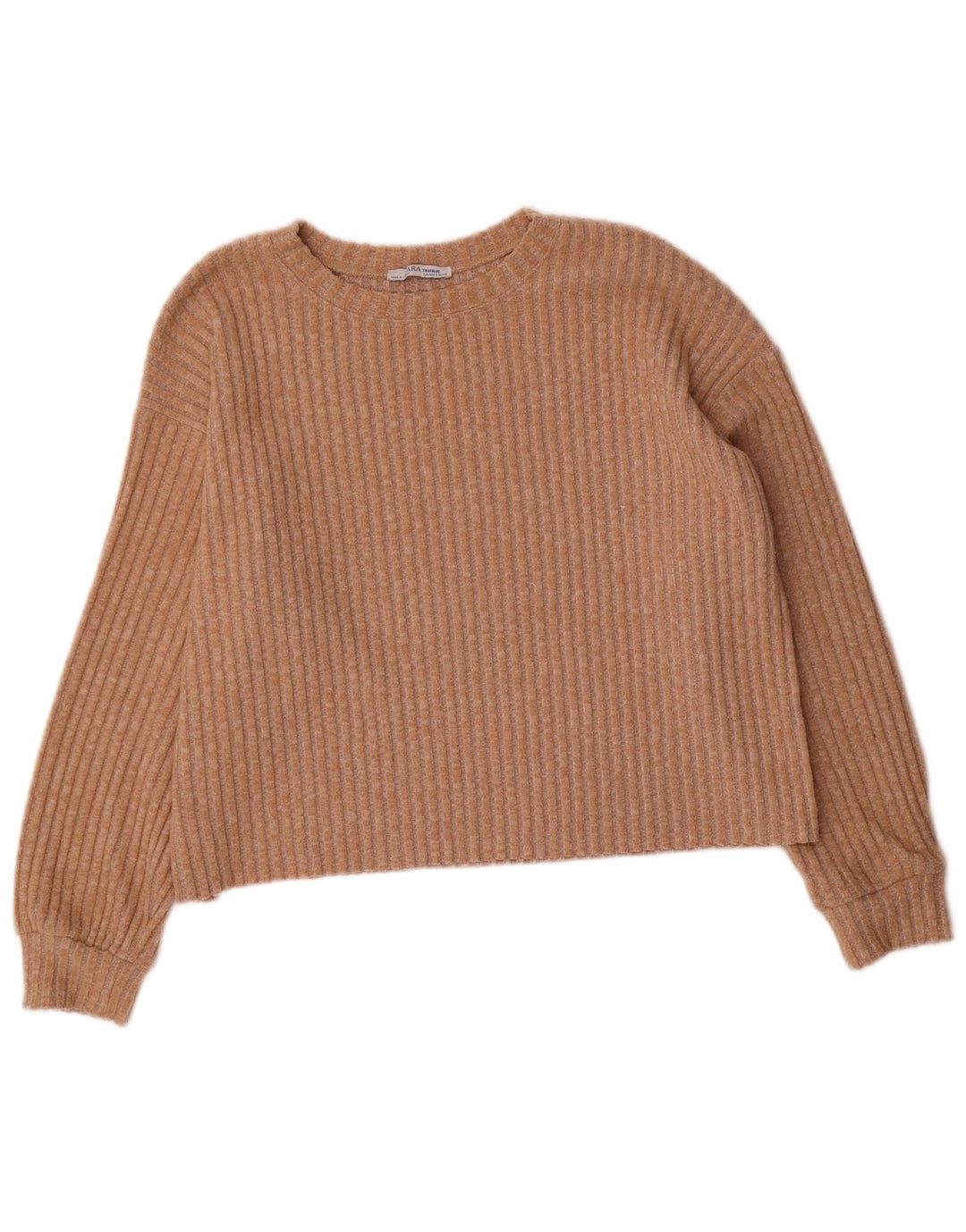 ZARA Womens Trafaluc Oversized Crew Neck Jumper Sweater UK 14 Medium Beige