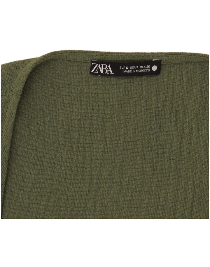 Zara Womens Crop Top 3/4 ærme UK 10 Small Green