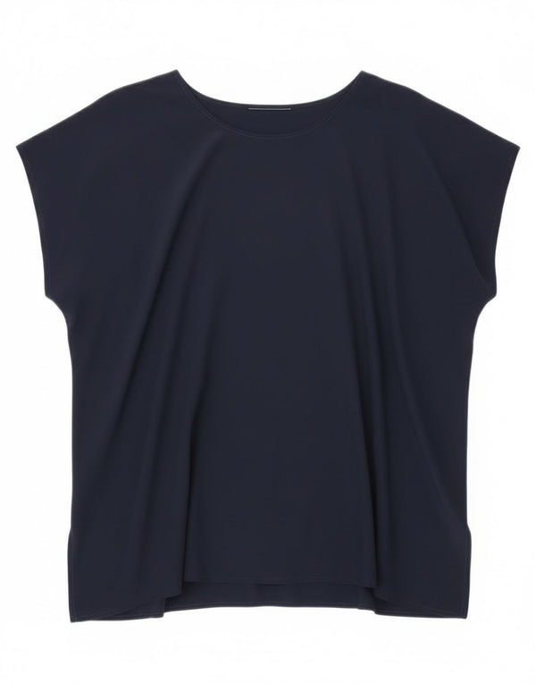 Vintage dame ærmeløs bluse top UK 20 2XL marineblå silke