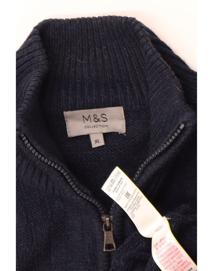 Marks & Spencer Herre cardigan sweater med fuld lynlås XL marineblå akryl