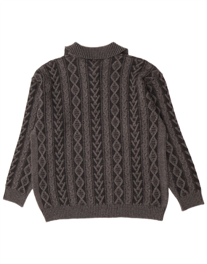 Vintage Herre Zip Neck Jumper Sweater IT 52 Stor Grå Geometrisk Uld