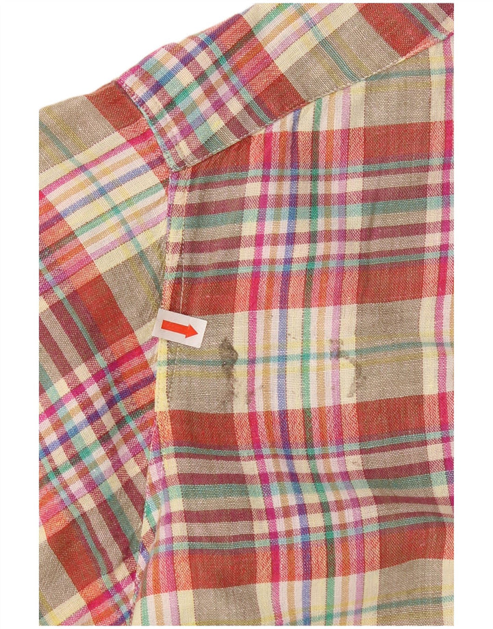 Vintage kortærmet herreskjorte medium flerfarvet ternet bomuld