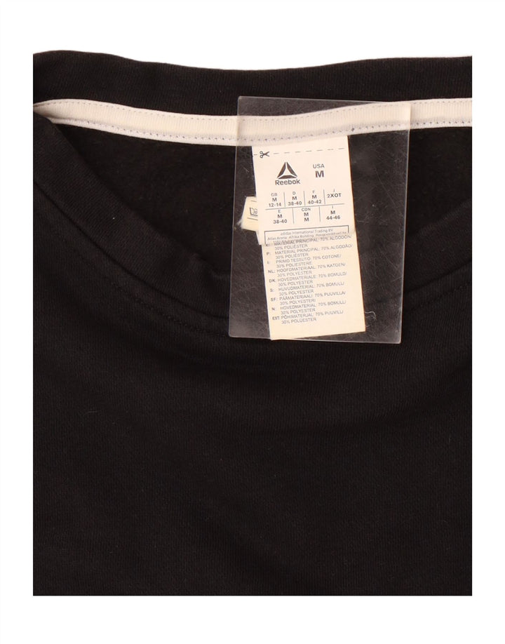 REEBOK Womens Oversized Crop Sweatshirt Jumper UK 12/14 Medium Black