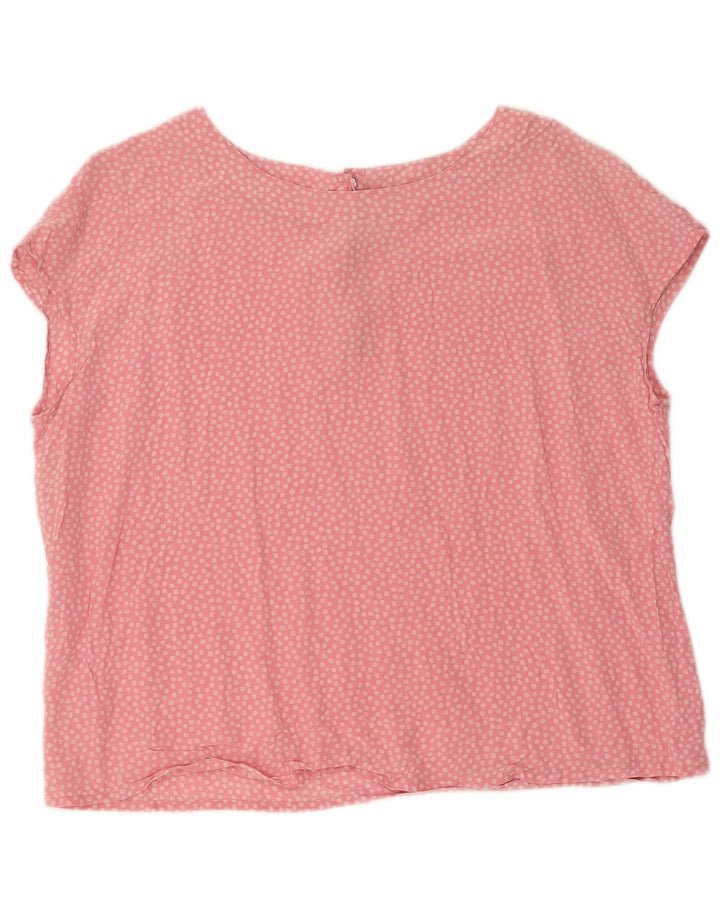 Vintage Damebluse Top UK 14 Large Pink Polka Dot Silk
