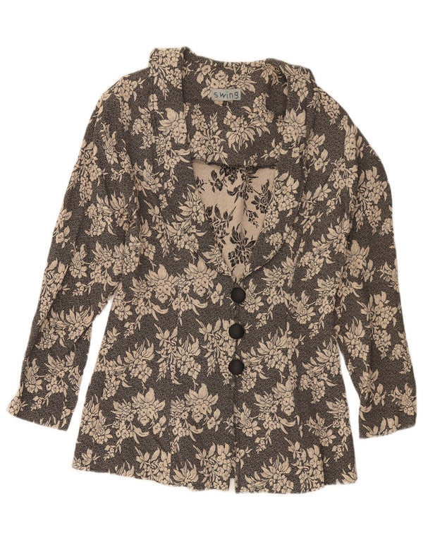 VINTAGE Dame 3-knaps blazerjakke UK 10 Small Black Floral