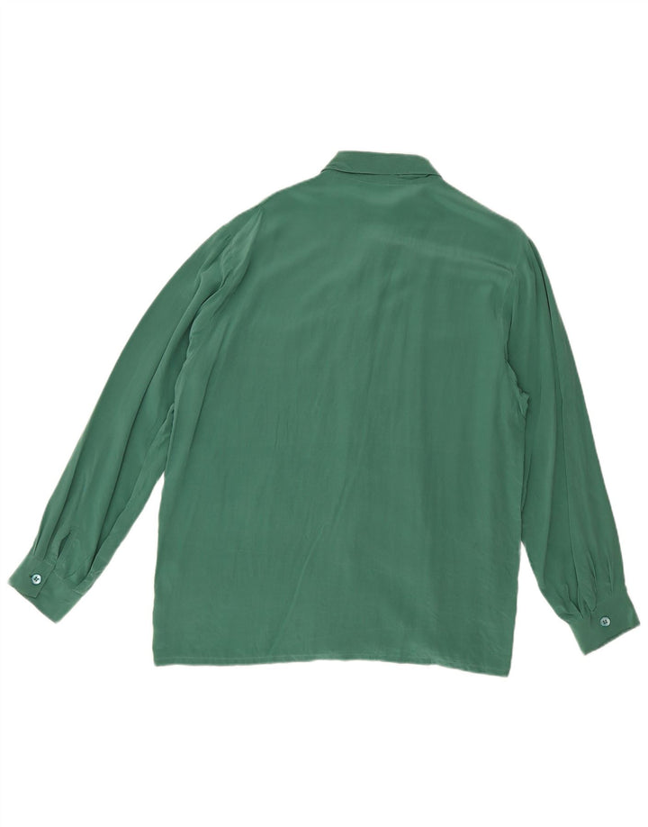 Reine Seide Dameskjortebluse EU 38 Medium Grøn Silke