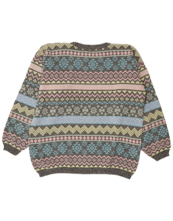 Vintage Dame Boat Neck Jumper Sweater UK 14 Large Multicolored Fair Isle