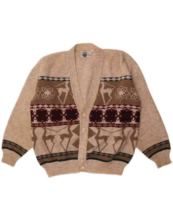 Vintage Herre Loose Fit Cardigan Sweater IT 50 Medium Grey Fair Isle Akryl