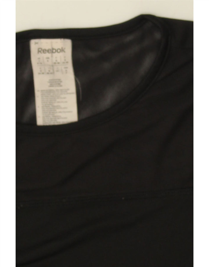 REEBOK Womens T-Shirt Top UK 8/10 Small Black Polyester Vintage Reebok and Second-Hand Reebok from Messina Hembry 