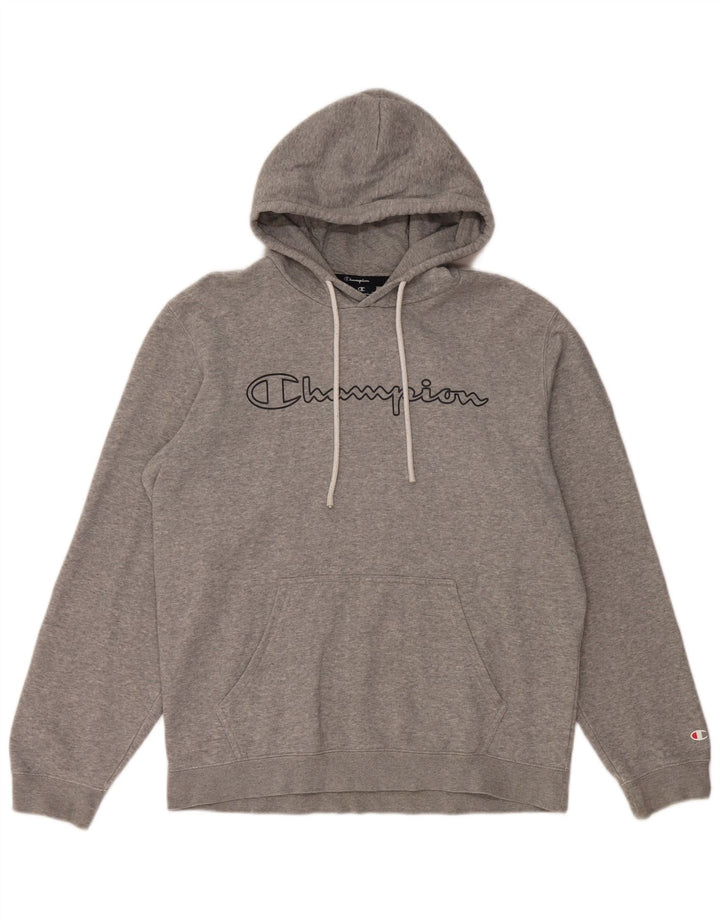 CHAMPION Mens Graphic Hoodie Jumper Large Grey Cotton