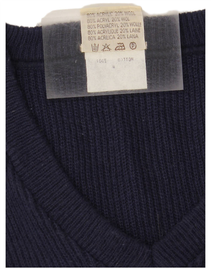LEE Womens Oversized V-Neck Jumper Sweater UK 14 Medium Navy Blue Acrylic