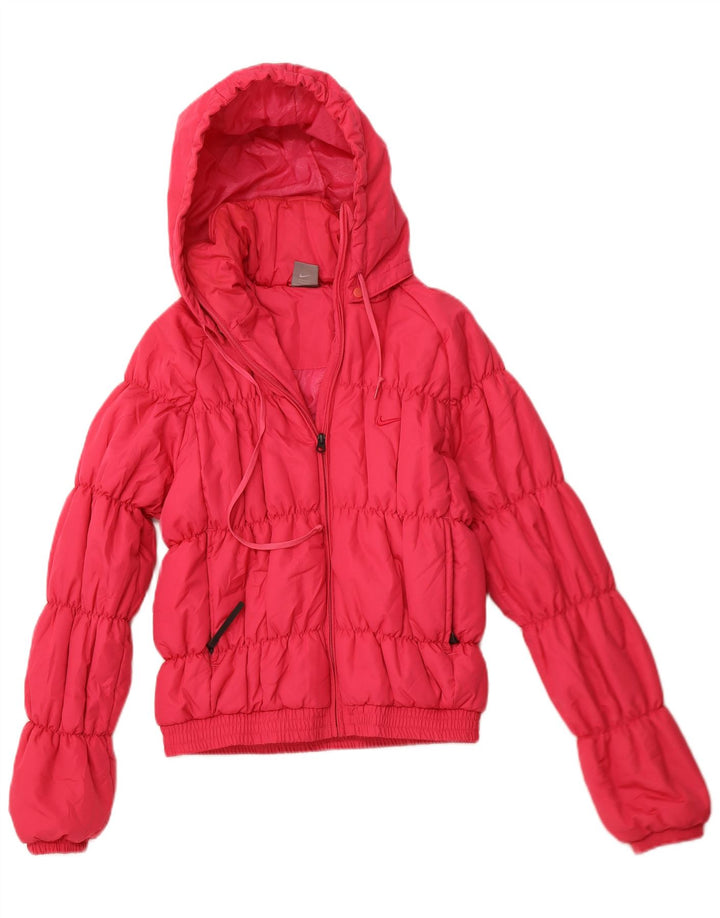 NIKE grafisk polstret hættejakke til kvinder UK 10/12 Medium Pink Polyester