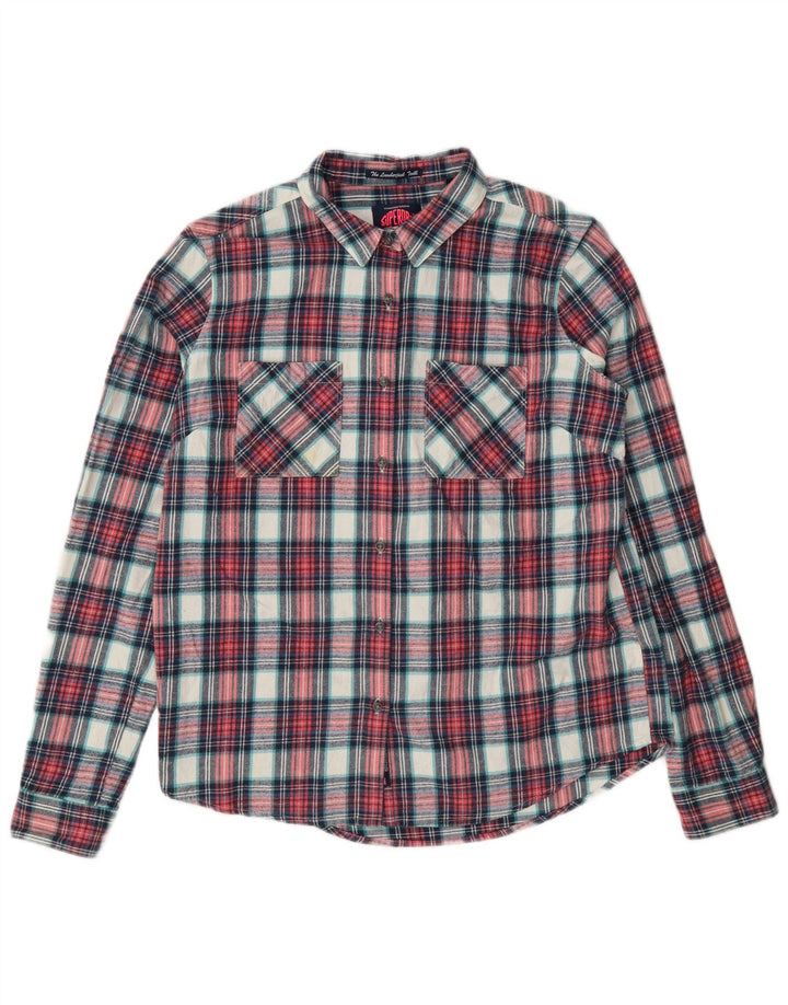 Superdry Flannelskjorte til kvinder UK 14 Medium rød ternet bomuld