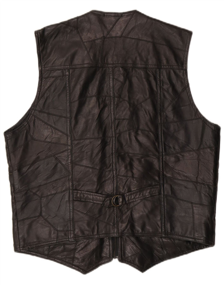 Vintage Herre Læder Utility Gilet UK 38 Medium Black Patchwork